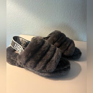 UGG Charcoal Fluffy Slippers